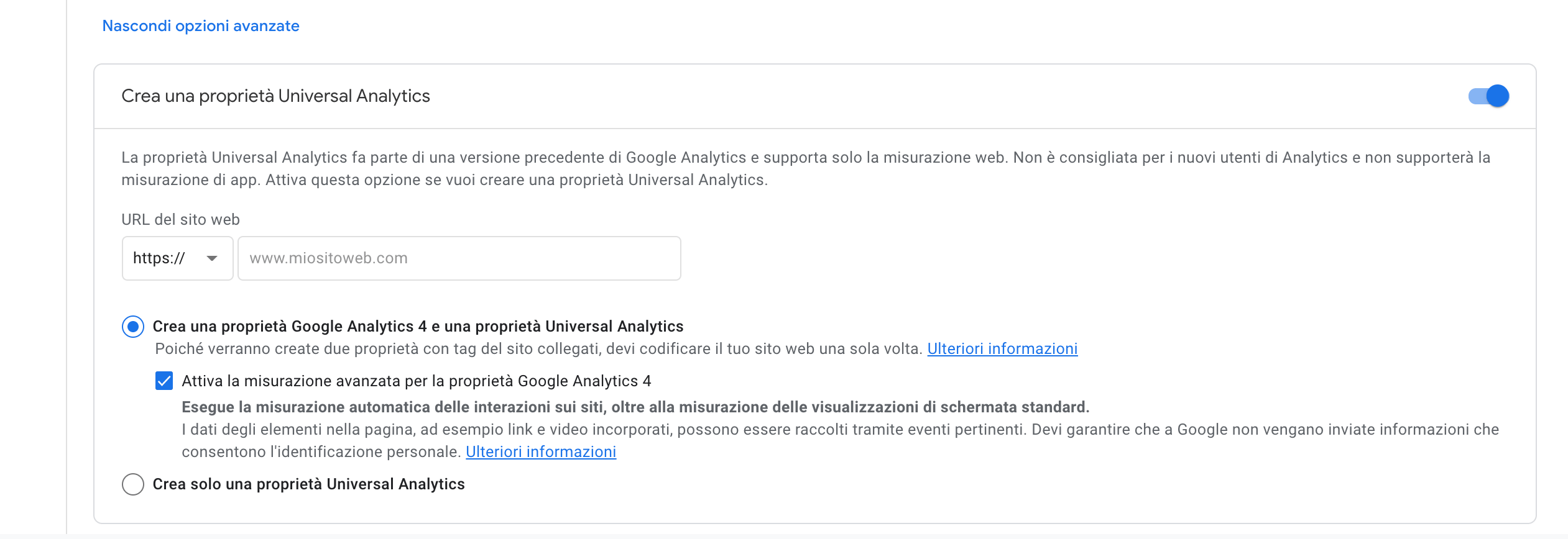 Come creare una proprieta Universal Analytics