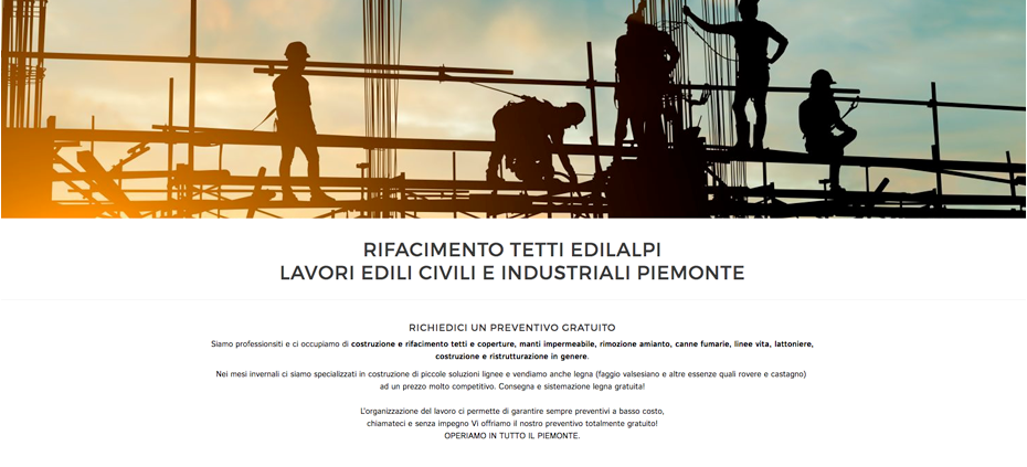 screenshot del sito di un'impresa edile