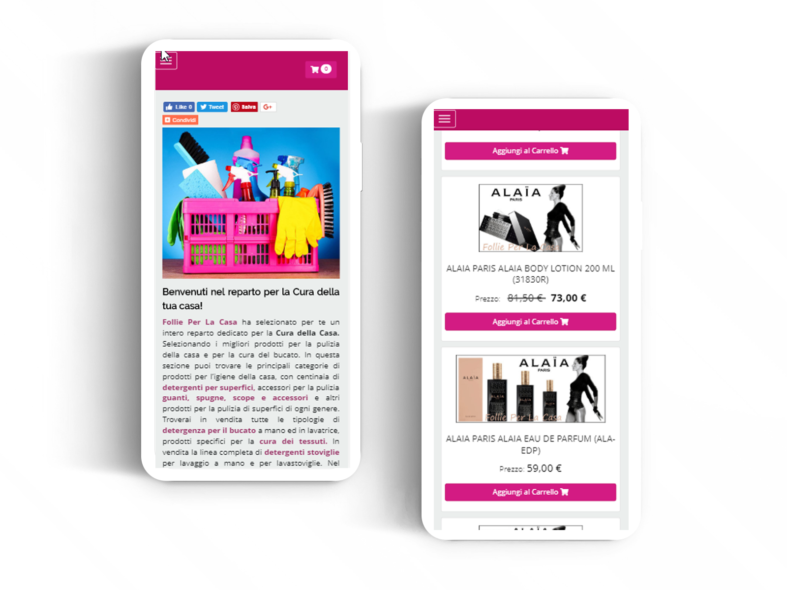 screenshot di un sito ecommerce