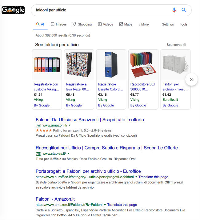 faldoni per ufficio ricerca Google