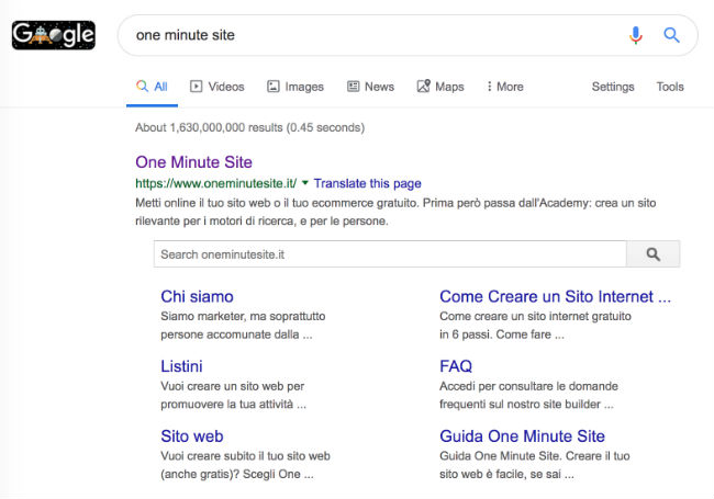 one minute site risultato di ricerca google