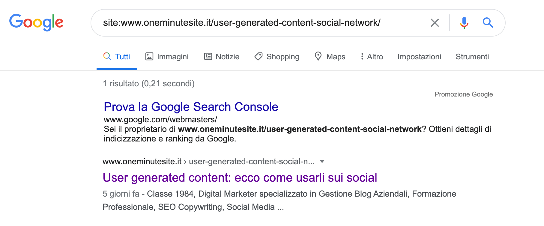 Come verificare se una pagina specifica è in indice google