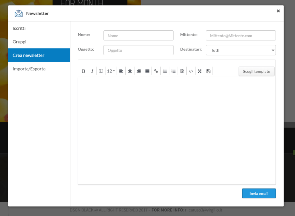 Crea una newsletter One Minute Site scrivi newsletter