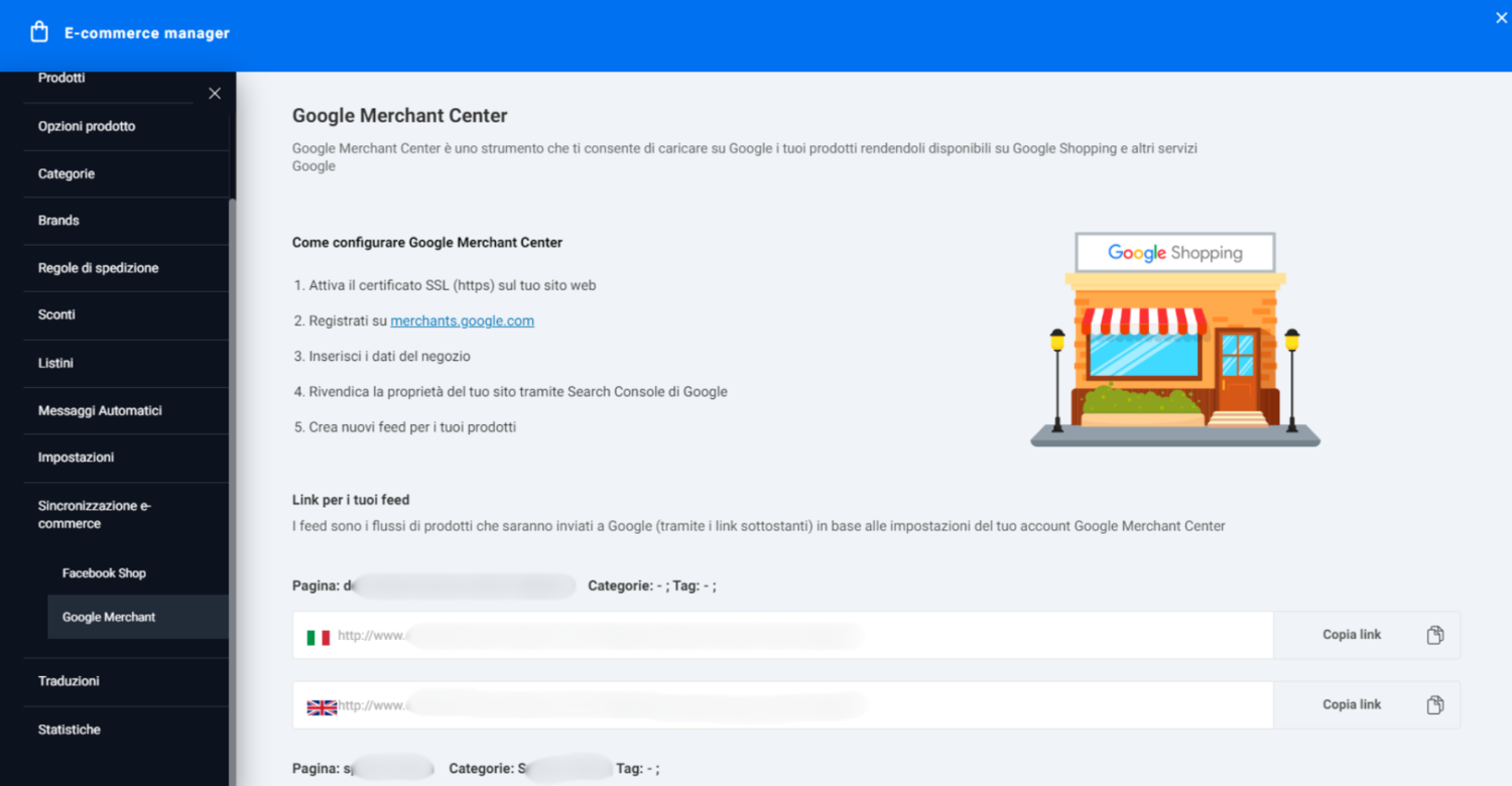 Feed Google Shopping su One Minute Site